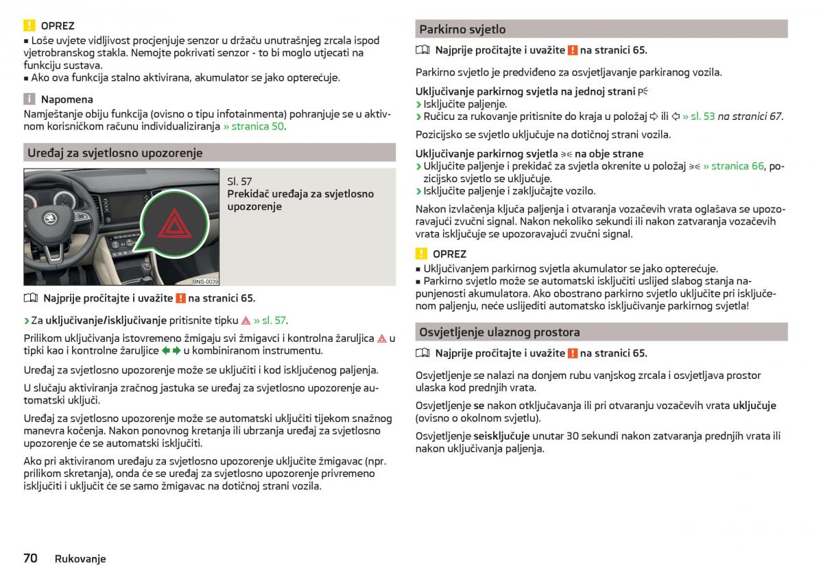 Skoda Kodiaq vlasnicko uputstvo / page 72