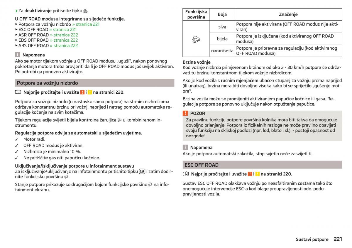 Skoda Kodiaq vlasnicko uputstvo / page 223