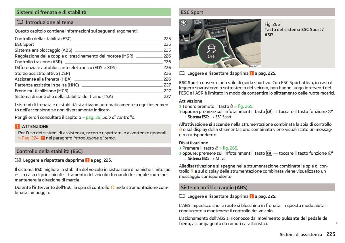 Skoda Kodiaq manuale del proprietario / page 227