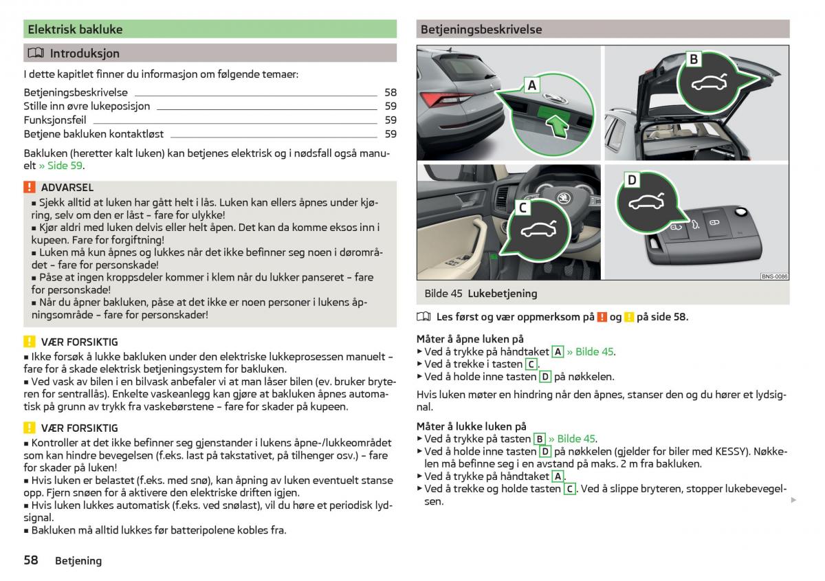 Skoda Kodiaq bruksanvisningen / page 60