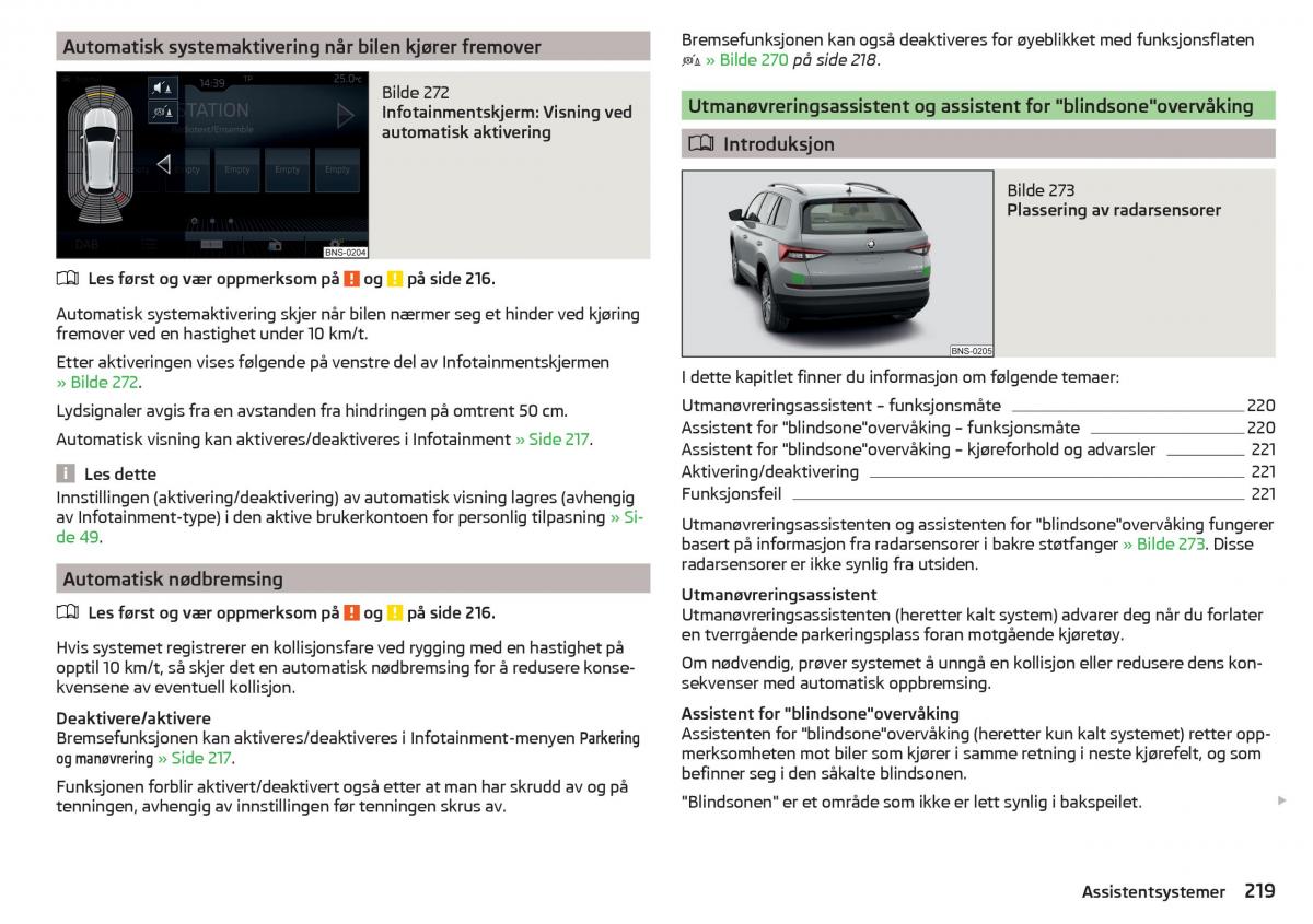 Skoda Kodiaq bruksanvisningen / page 221