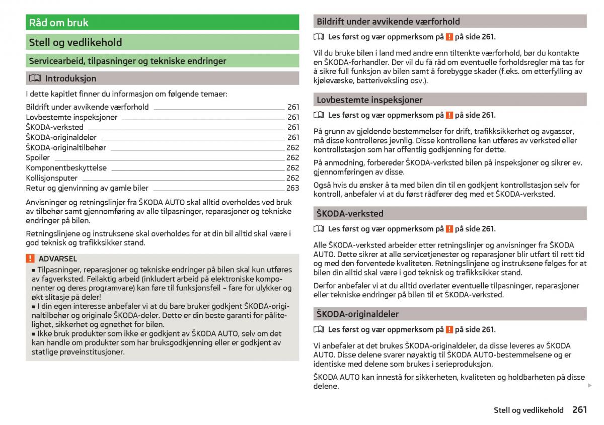 Skoda Kodiaq bruksanvisningen / page 263