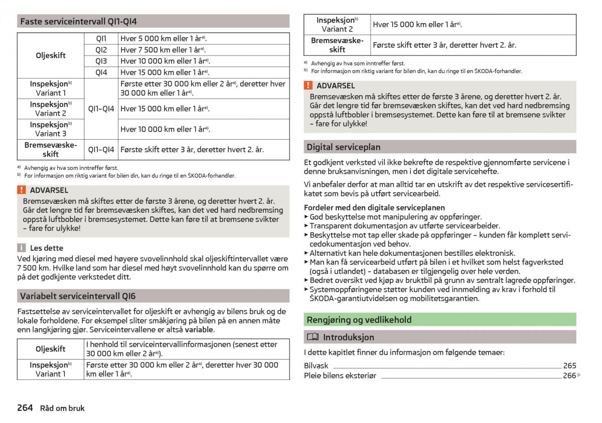 Skoda Kodiaq bruksanvisningen / page 266