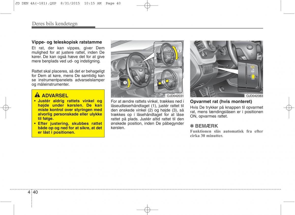 KIA Ceed II 2 Bilens instruktionsbog / page 124