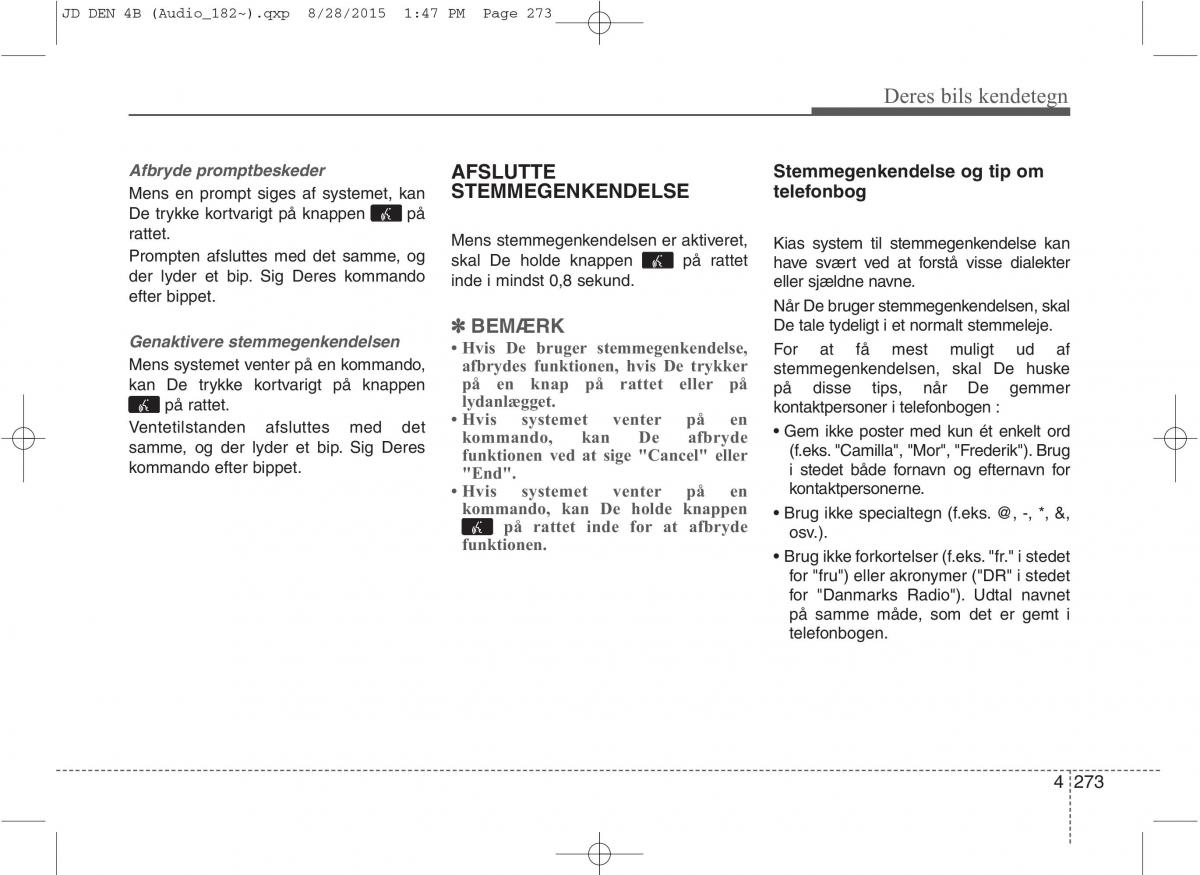 KIA Ceed II 2 Bilens instruktionsbog / page 357