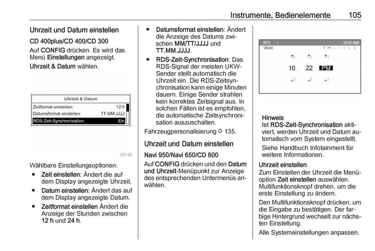 Opel Zafira C Tourer Handbuch / page 107