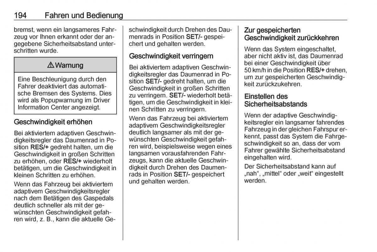 Opel Zafira C Tourer Handbuch / page 196