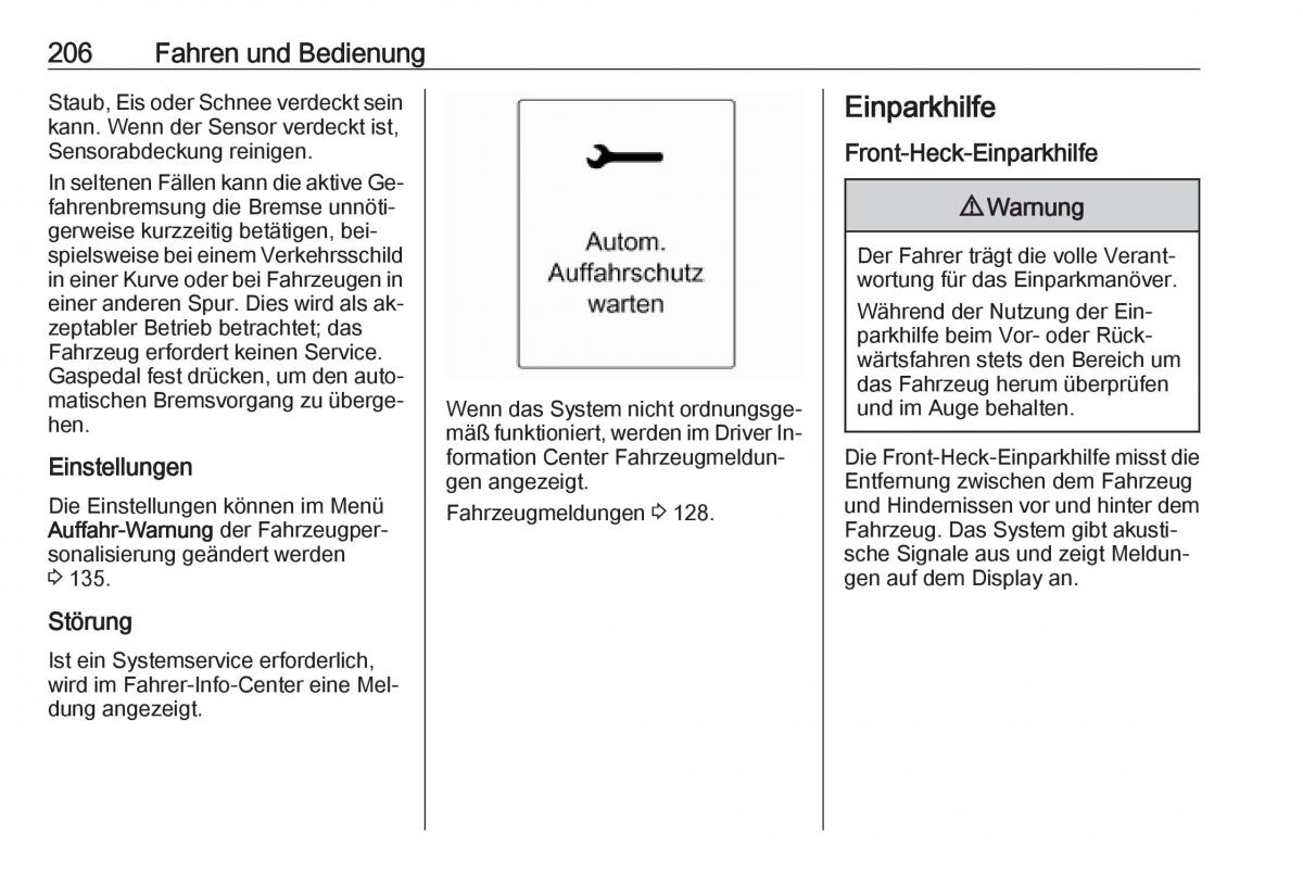 Opel Zafira C Tourer Handbuch / page 208