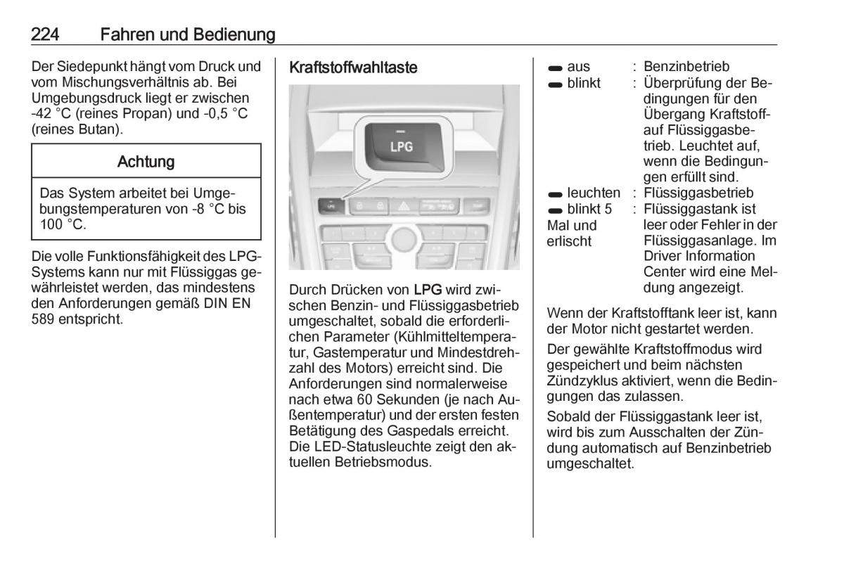 Opel Zafira C Tourer Handbuch / page 226