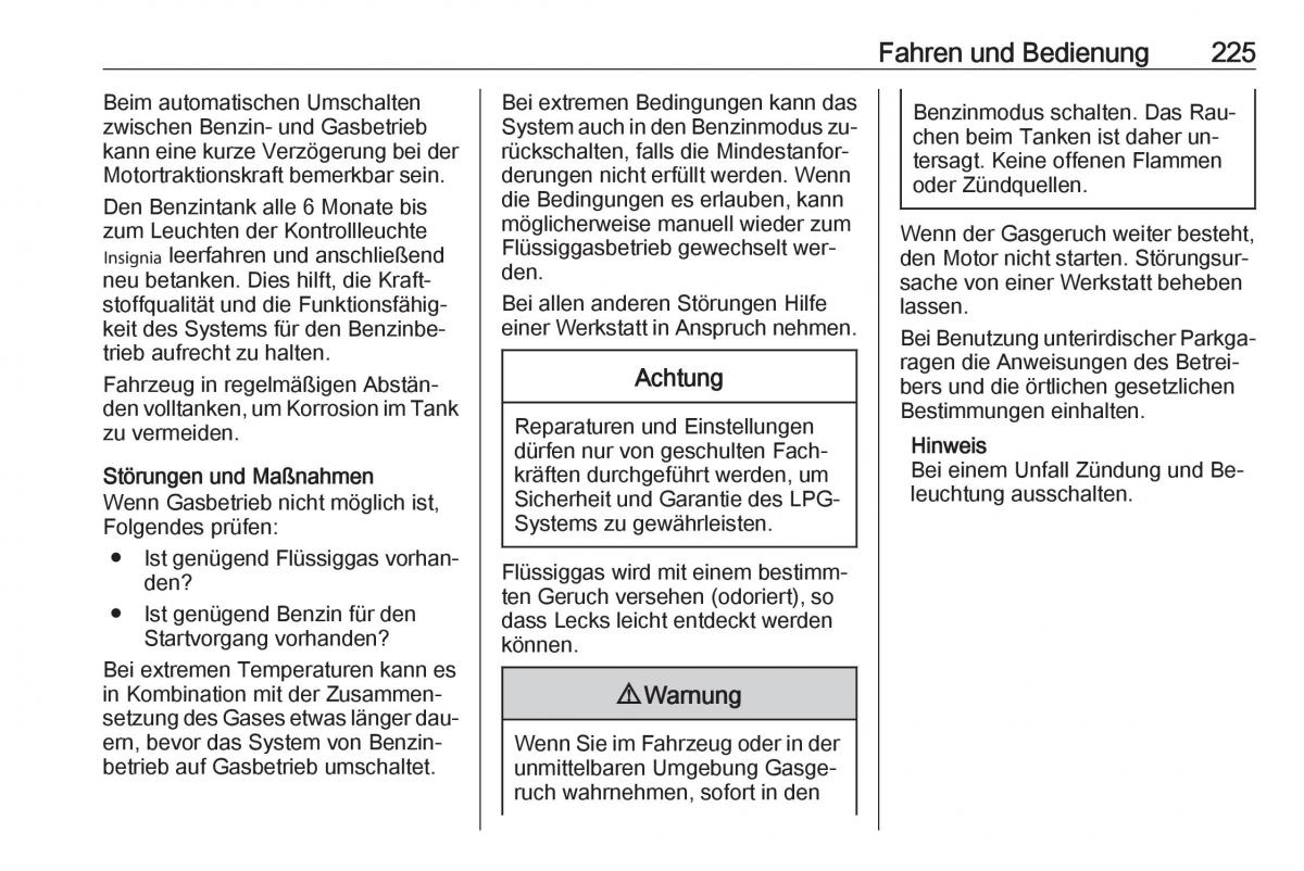 Opel Zafira C Tourer Handbuch / page 227