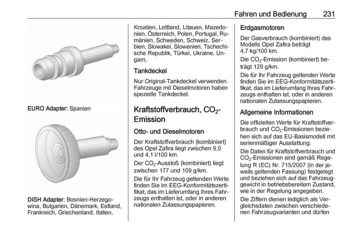 Opel Zafira C Tourer Handbuch / page 233