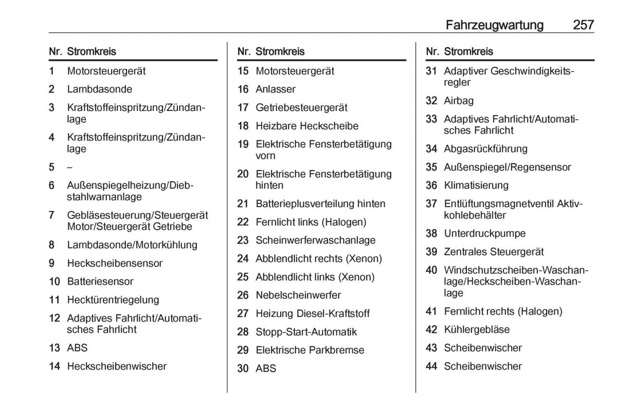 Opel Zafira C Tourer Handbuch / page 259