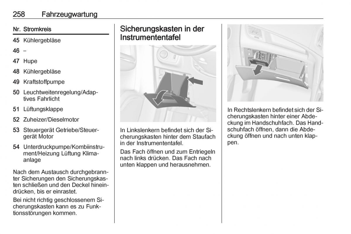 Opel Zafira C Tourer Handbuch / page 260