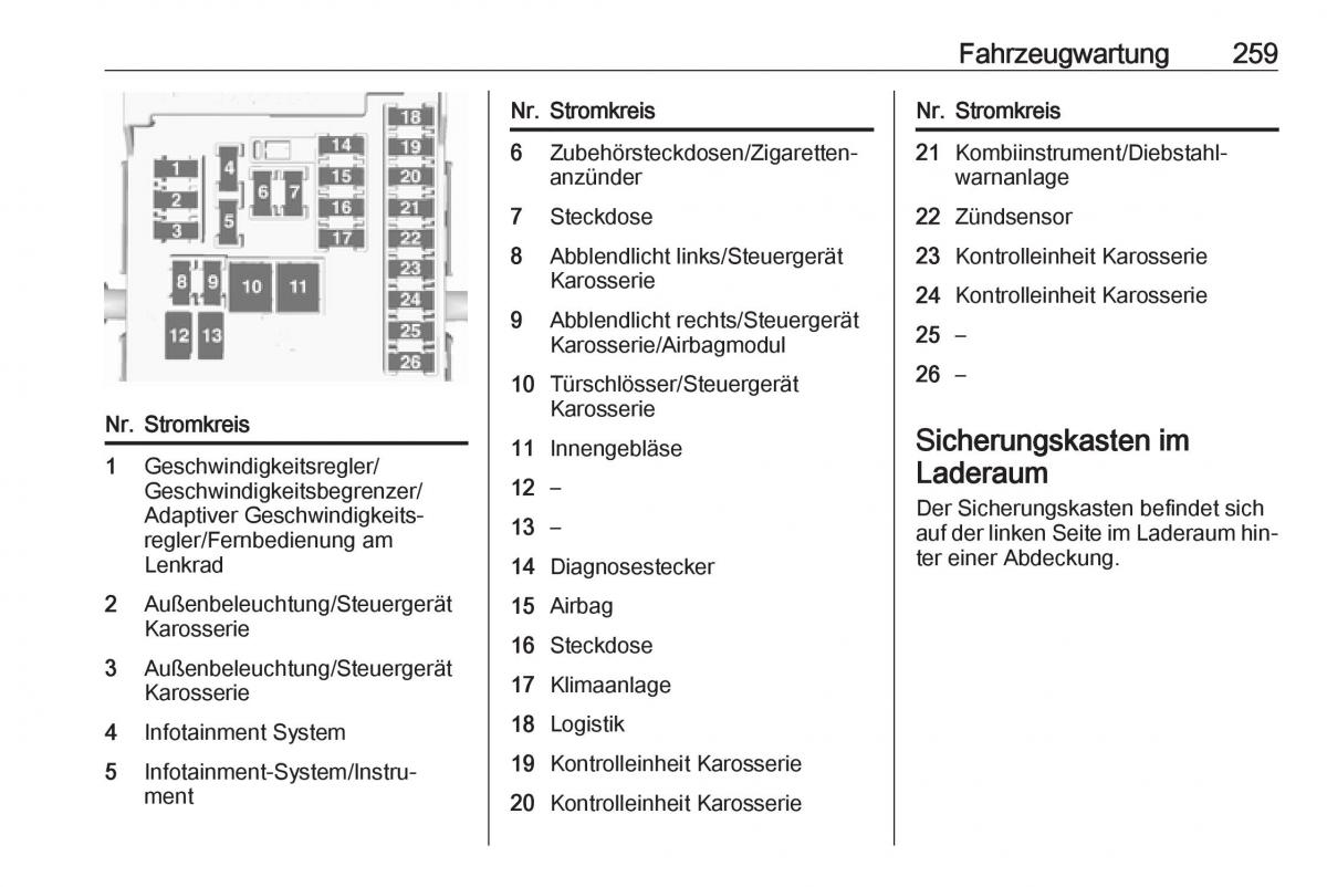 Opel Zafira C Tourer Handbuch / page 261