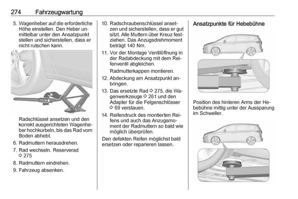 Opel Zafira C Tourer Handbuch / page 276