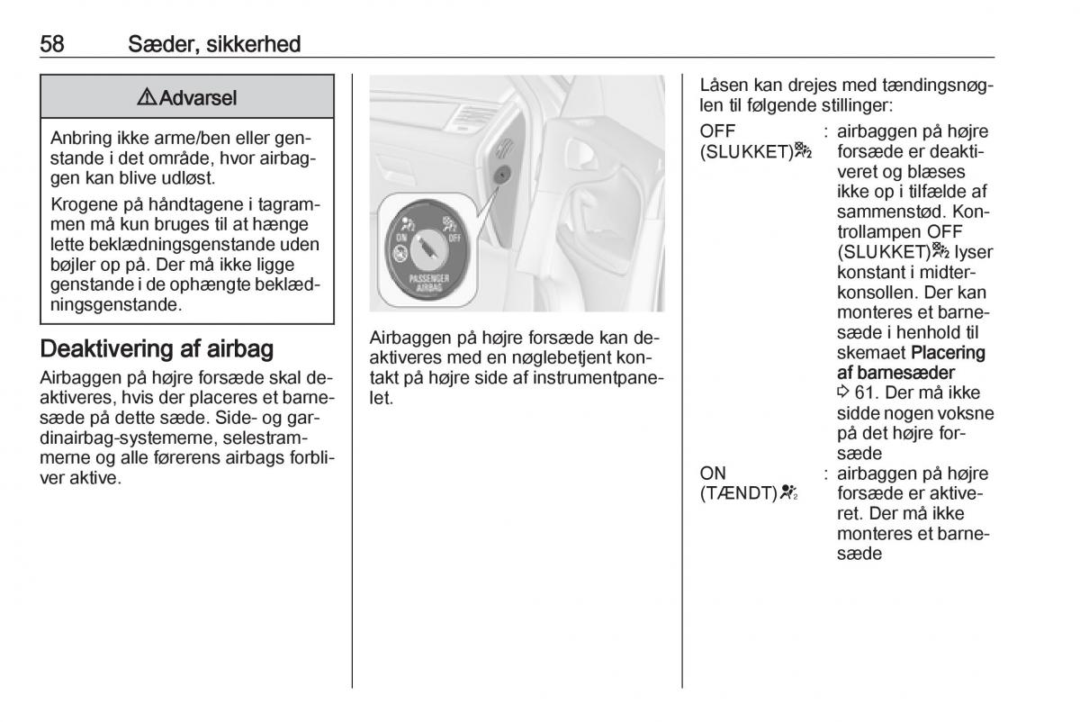 manual  Opel Zafira C Tourer Bilens instruktionsbog / page 60