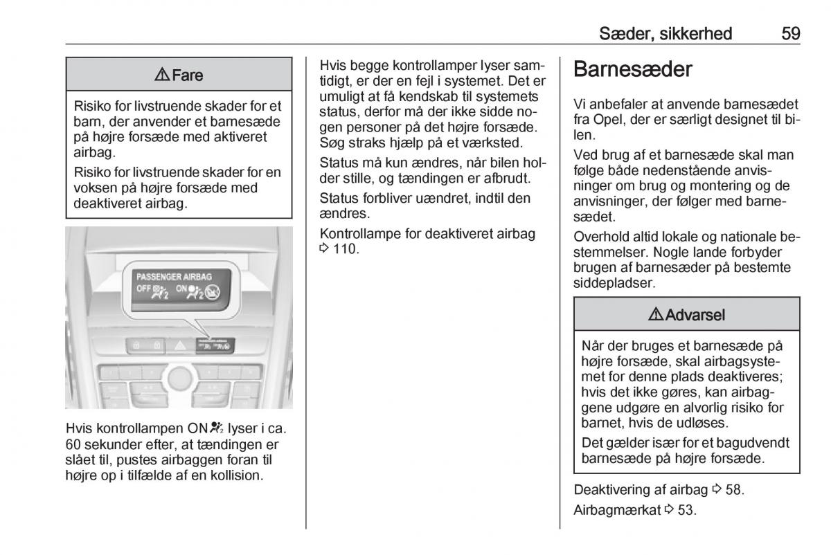 Opel Zafira C Tourer Bilens instruktionsbog / page 61