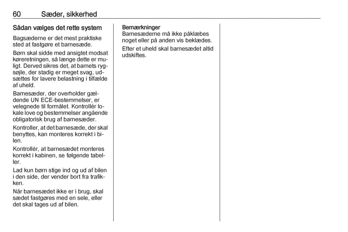 Opel Zafira C Tourer Bilens instruktionsbog / page 62