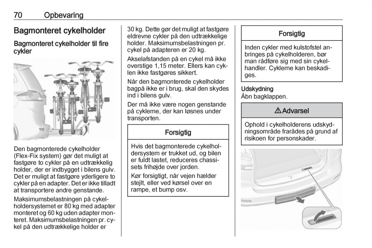 manual  Opel Zafira C Tourer Bilens instruktionsbog / page 72