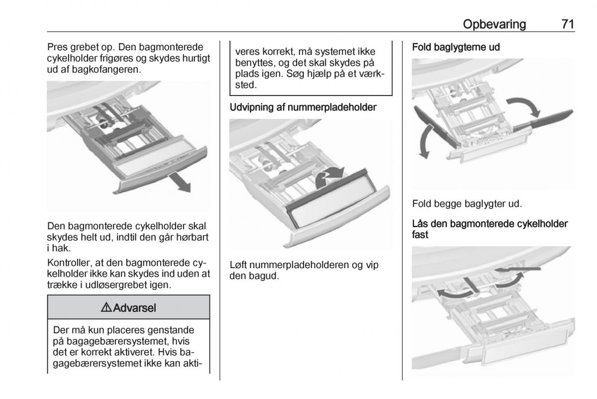 manual  Opel Zafira C Tourer Bilens instruktionsbog / page 73