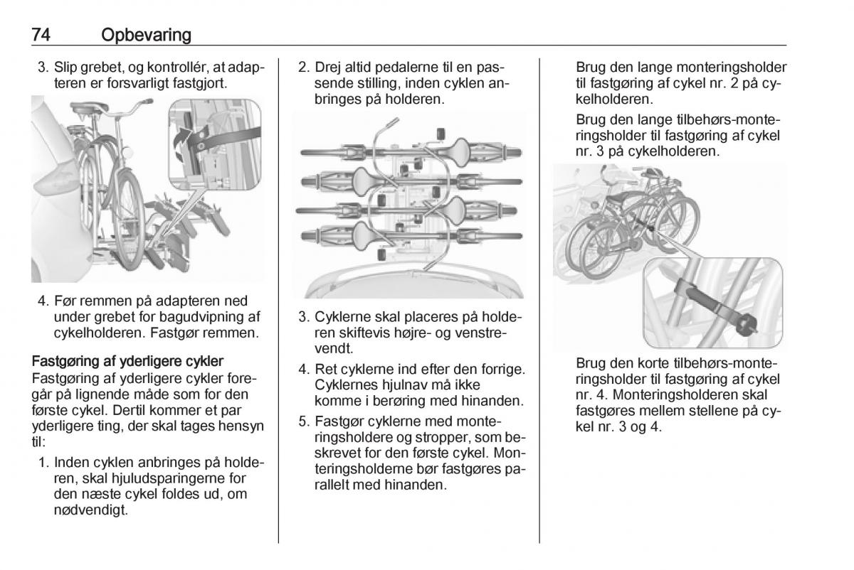 manual  Opel Zafira C Tourer Bilens instruktionsbog / page 76