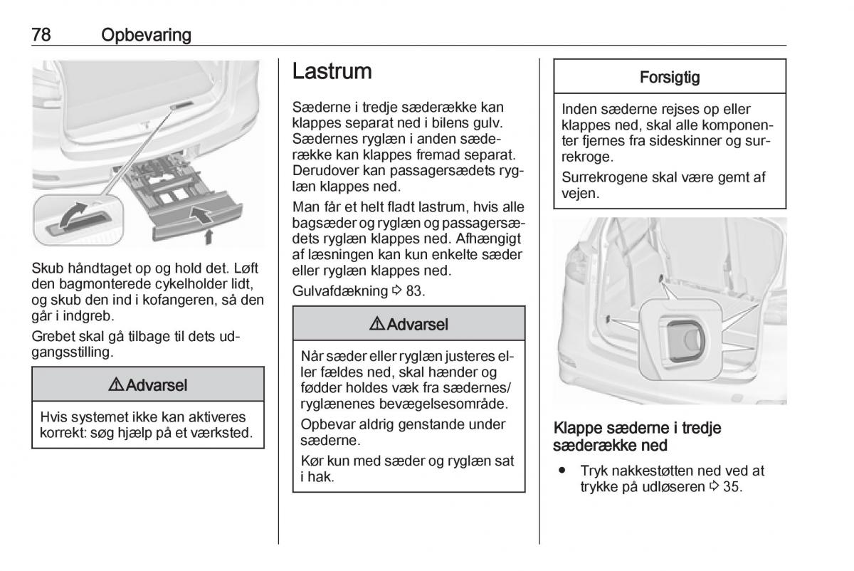 manual  Opel Zafira C Tourer Bilens instruktionsbog / page 80