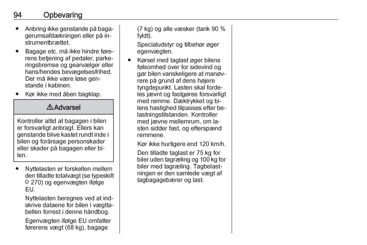 manual  Opel Zafira C Tourer Bilens instruktionsbog / page 96