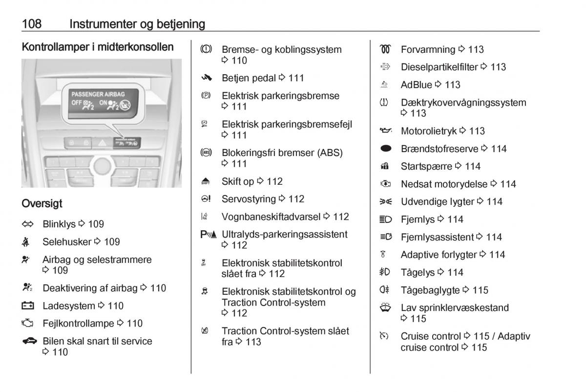 manual  Opel Zafira C Tourer Bilens instruktionsbog / page 110