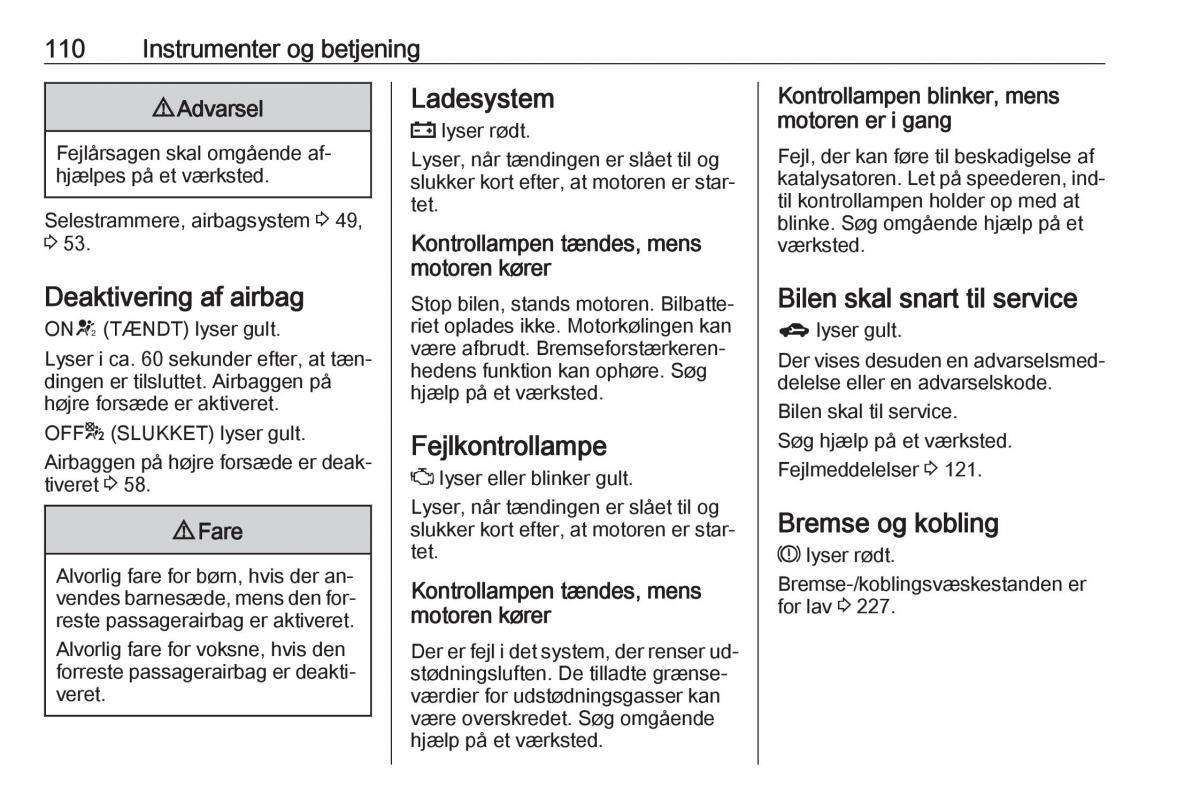 manual  Opel Zafira C Tourer Bilens instruktionsbog / page 112