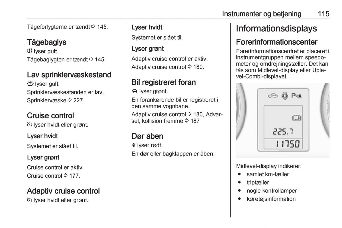 manual  Opel Zafira C Tourer Bilens instruktionsbog / page 117