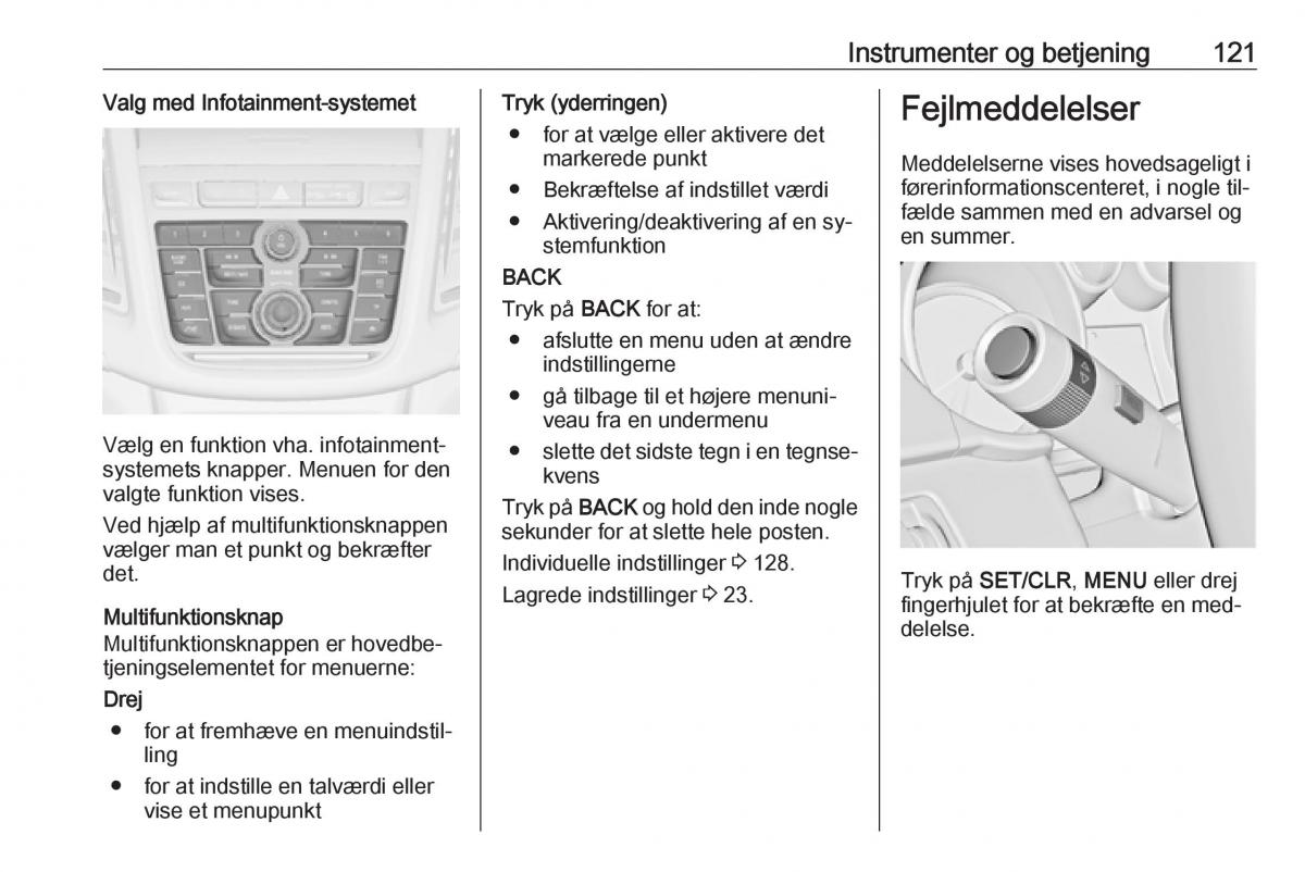 manual  Opel Zafira C Tourer Bilens instruktionsbog / page 123