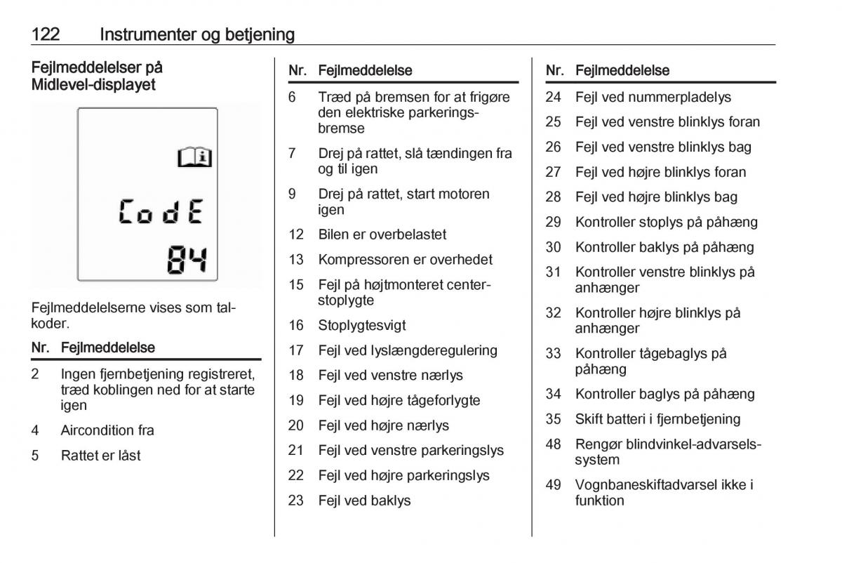 manual  Opel Zafira C Tourer Bilens instruktionsbog / page 124