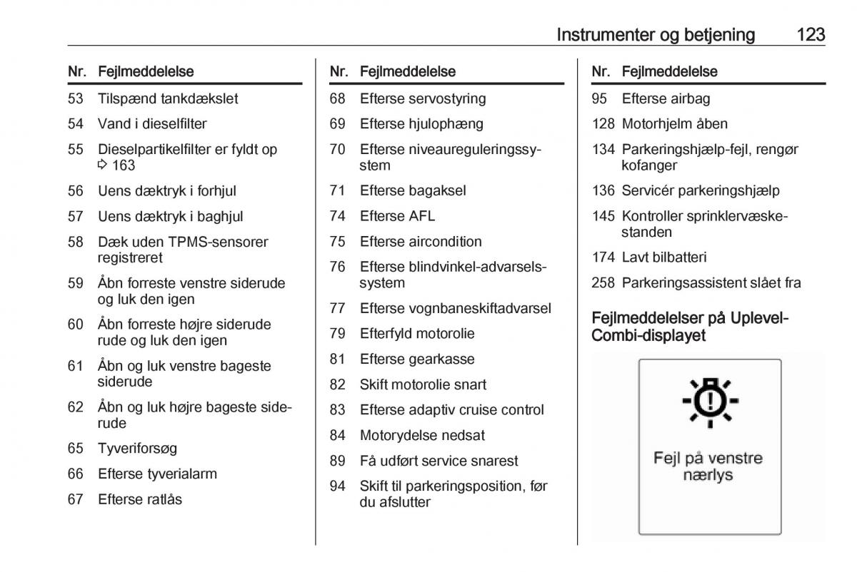 manual  Opel Zafira C Tourer Bilens instruktionsbog / page 125