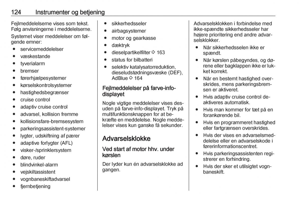 manual  Opel Zafira C Tourer Bilens instruktionsbog / page 126