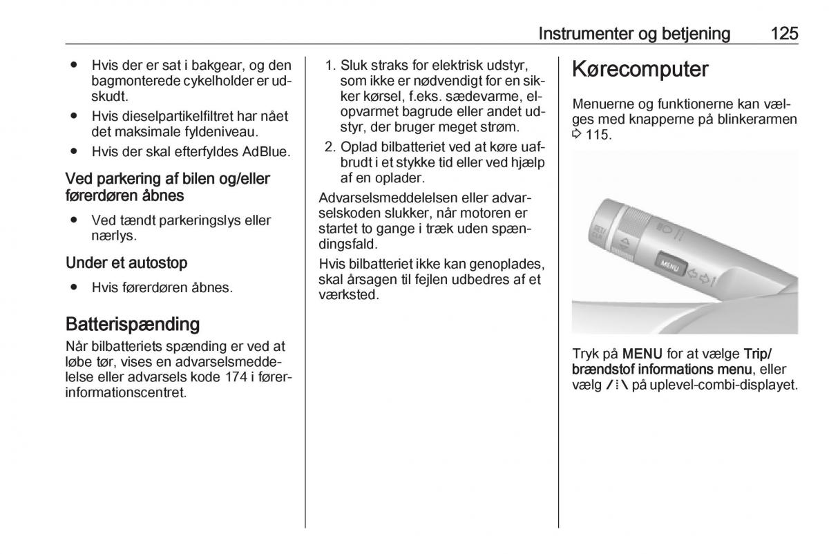 manual  Opel Zafira C Tourer Bilens instruktionsbog / page 127