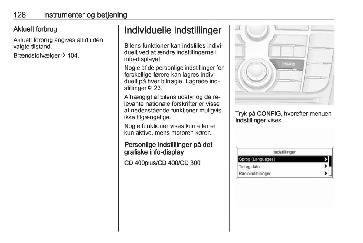 manual  Opel Zafira C Tourer Bilens instruktionsbog / page 130