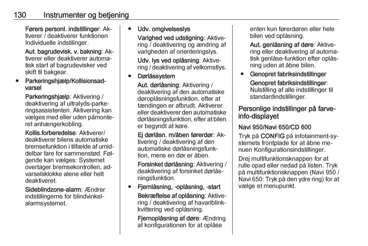 manual  Opel Zafira C Tourer Bilens instruktionsbog / page 132