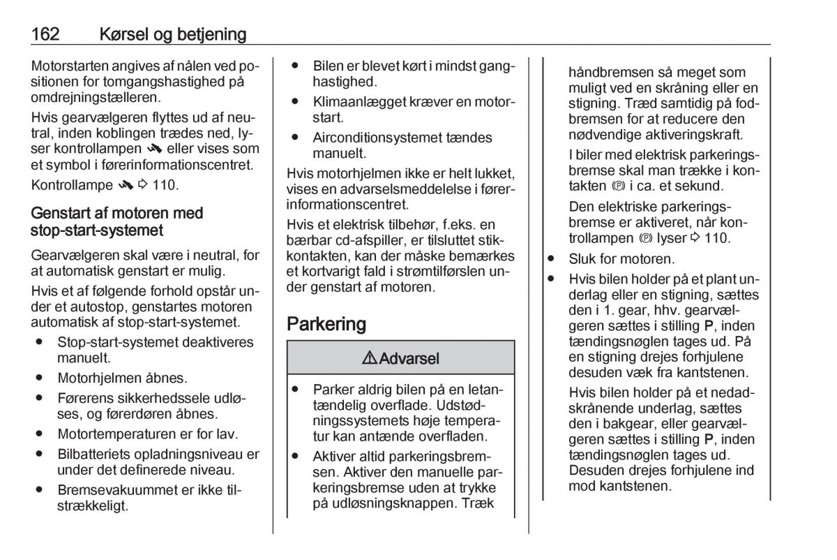 manual  Opel Zafira C Tourer Bilens instruktionsbog / page 164