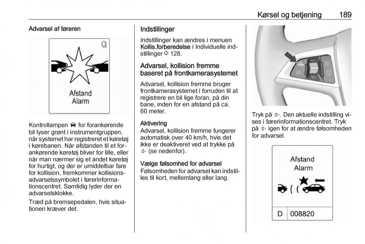 manual  Opel Zafira C Tourer Bilens instruktionsbog / page 191