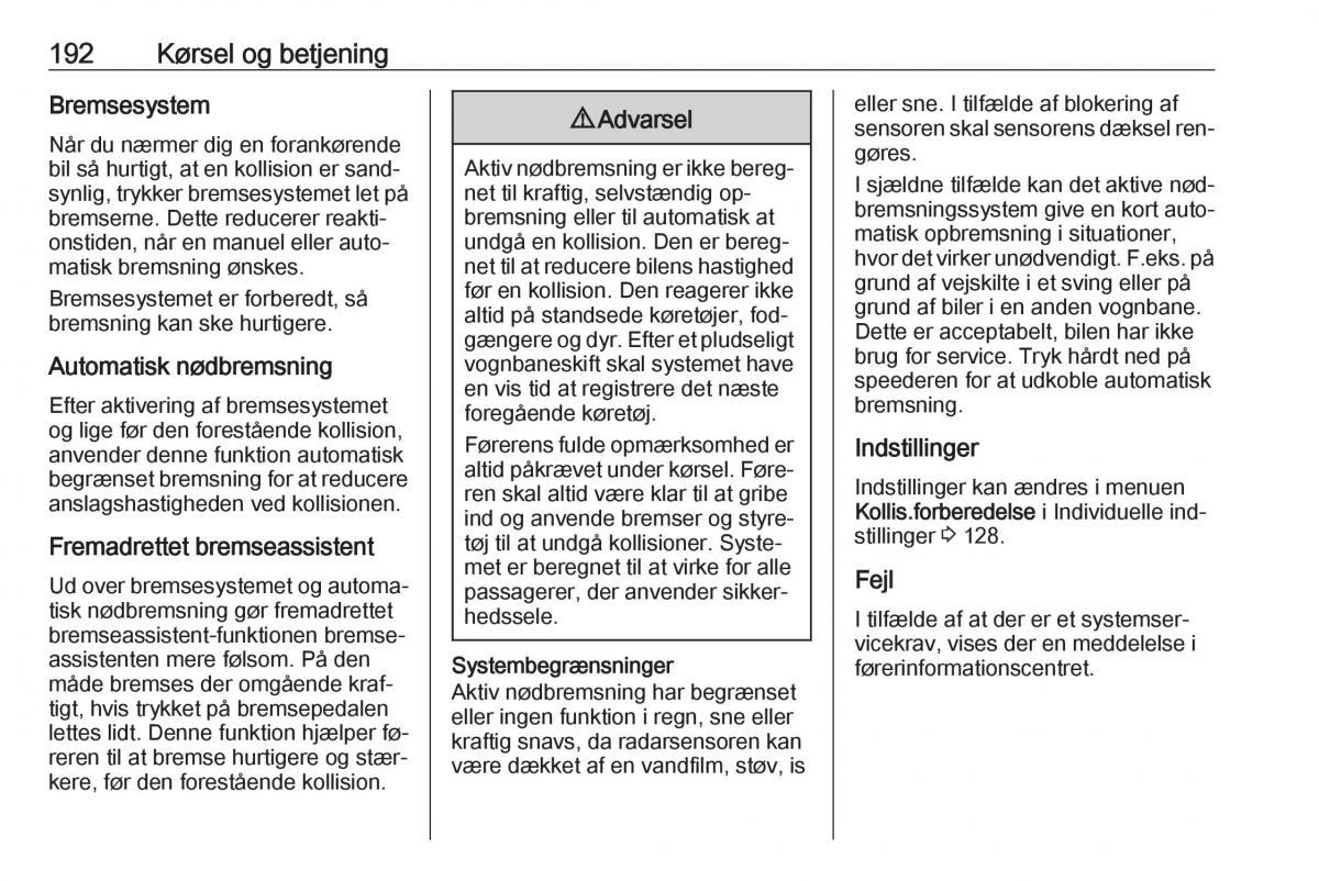 manual  Opel Zafira C Tourer Bilens instruktionsbog / page 194