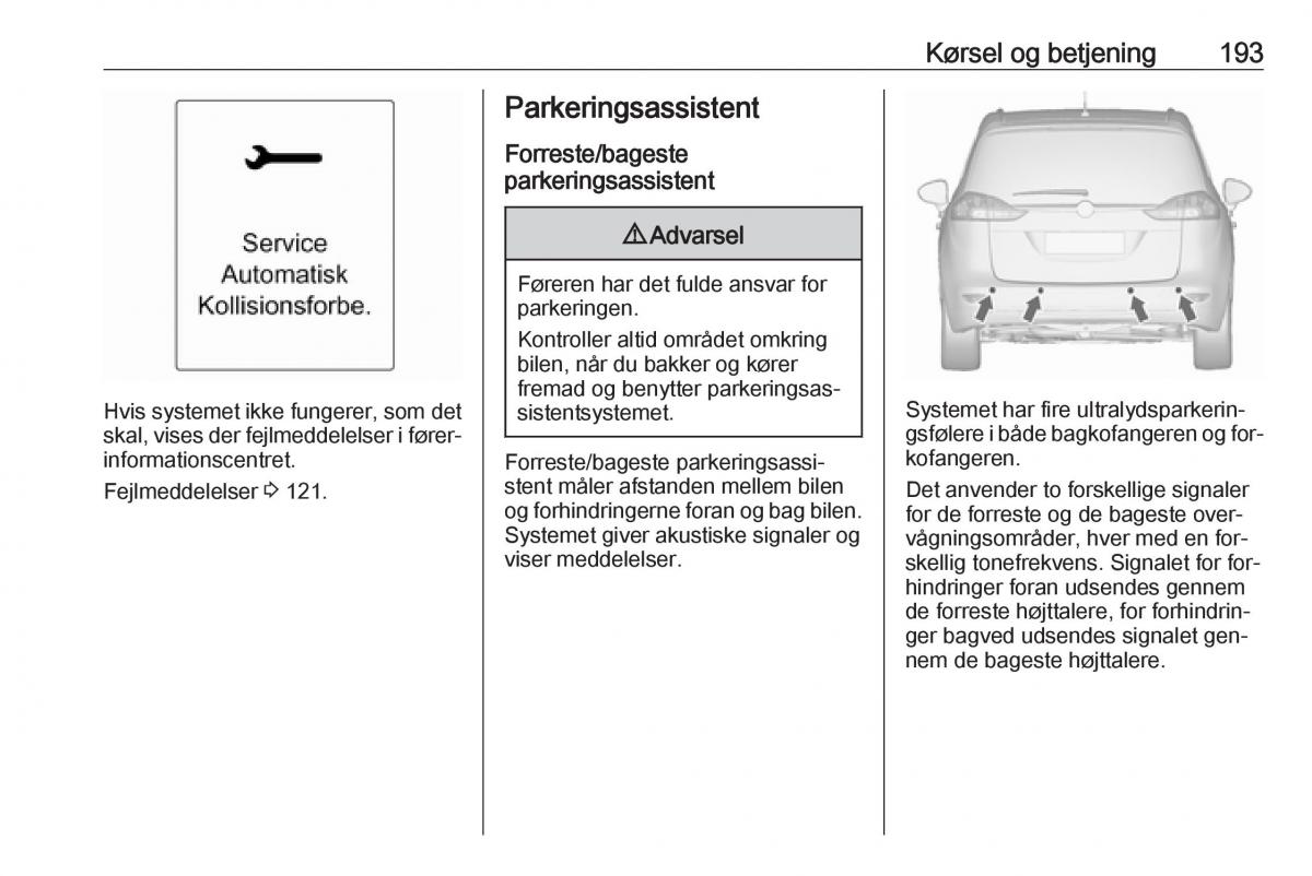 manual  Opel Zafira C Tourer Bilens instruktionsbog / page 195