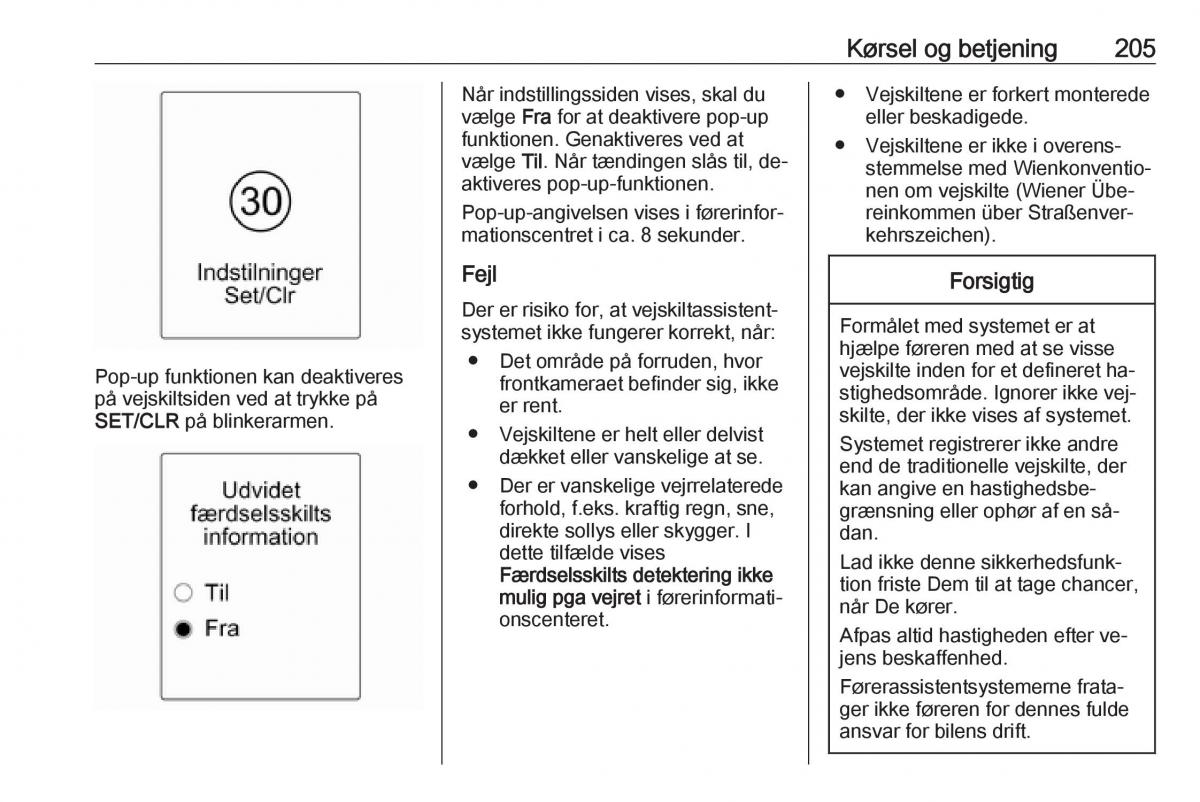 manual  Opel Zafira C Tourer Bilens instruktionsbog / page 207