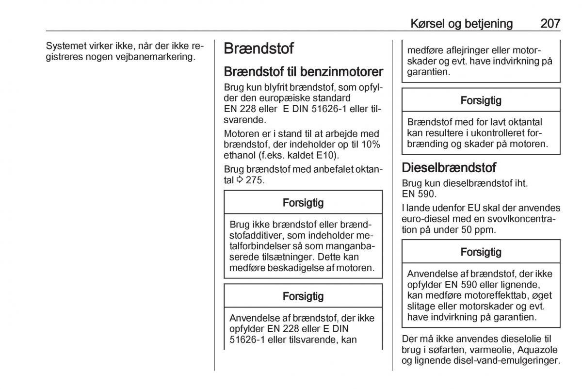 manual  Opel Zafira C Tourer Bilens instruktionsbog / page 209