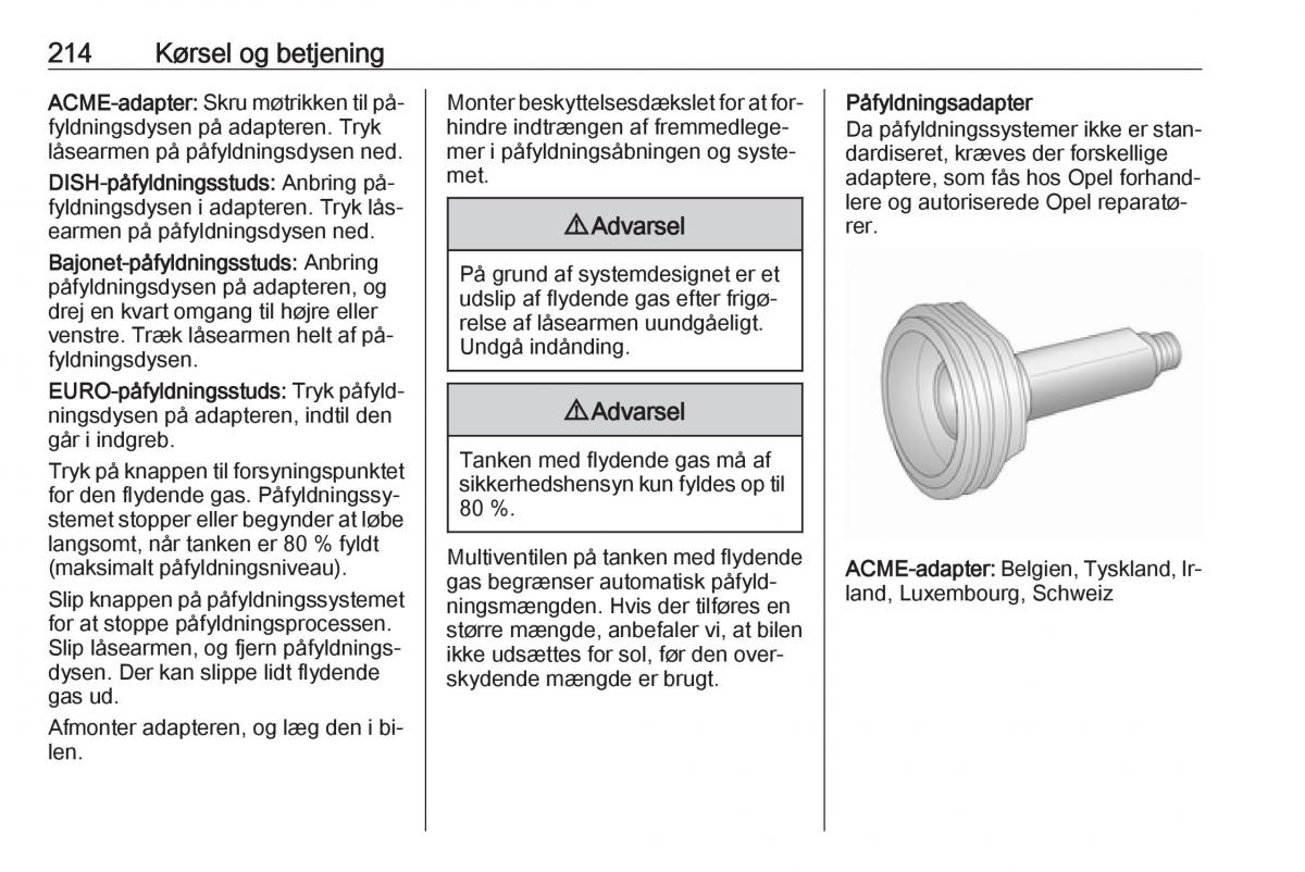 manual  Opel Zafira C Tourer Bilens instruktionsbog / page 216