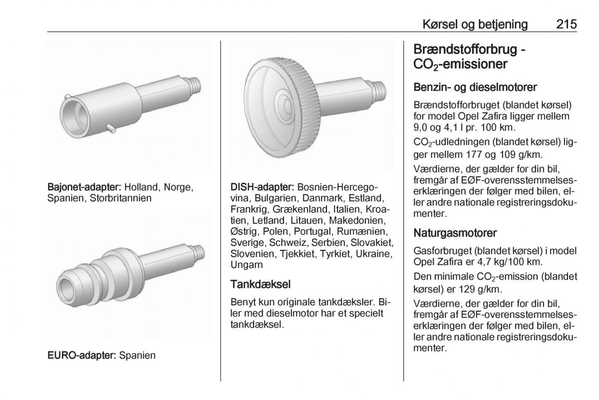 manual  Opel Zafira C Tourer Bilens instruktionsbog / page 217