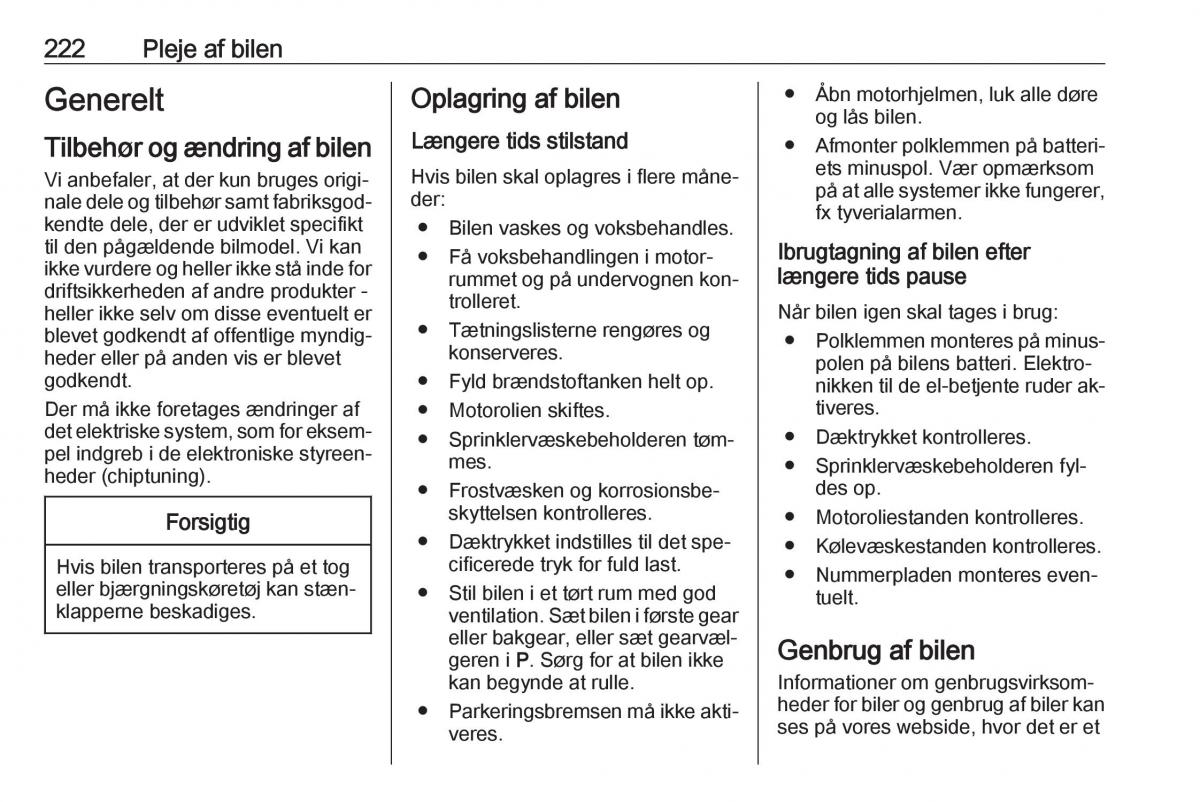 manual  Opel Zafira C Tourer Bilens instruktionsbog / page 224