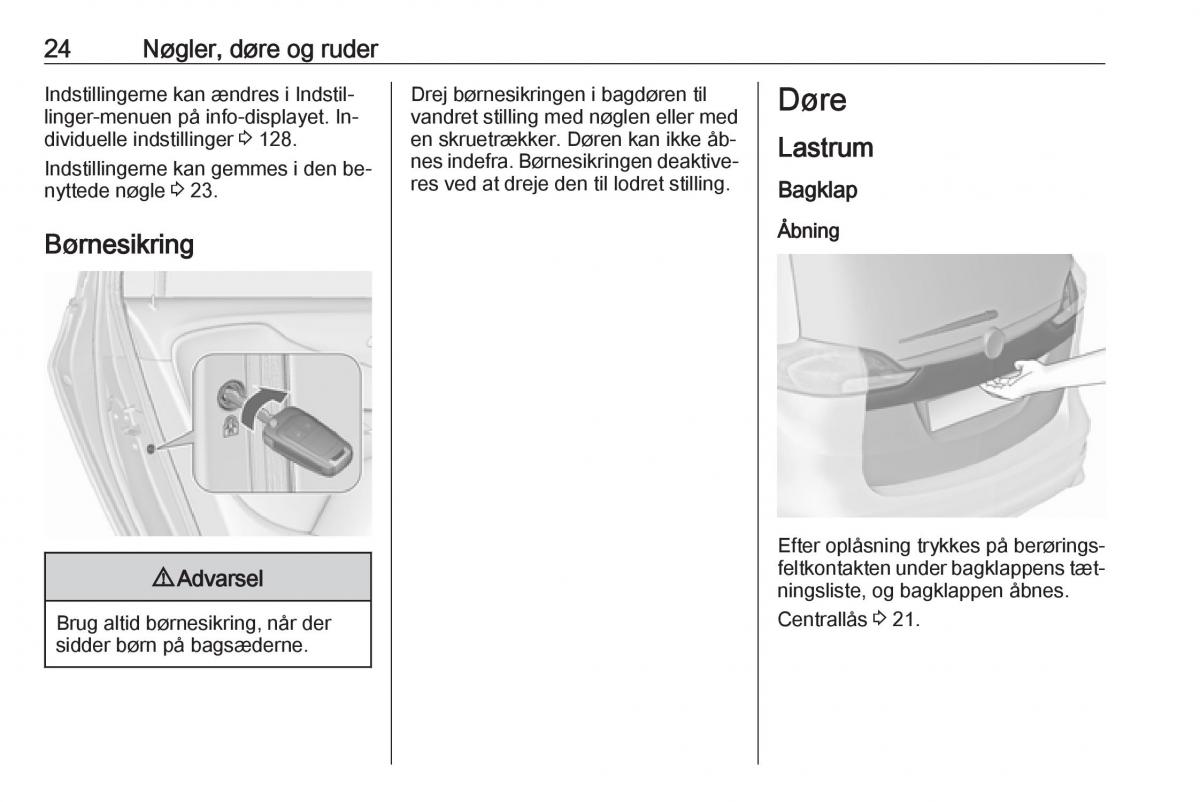 manual  Opel Zafira C Tourer Bilens instruktionsbog / page 26