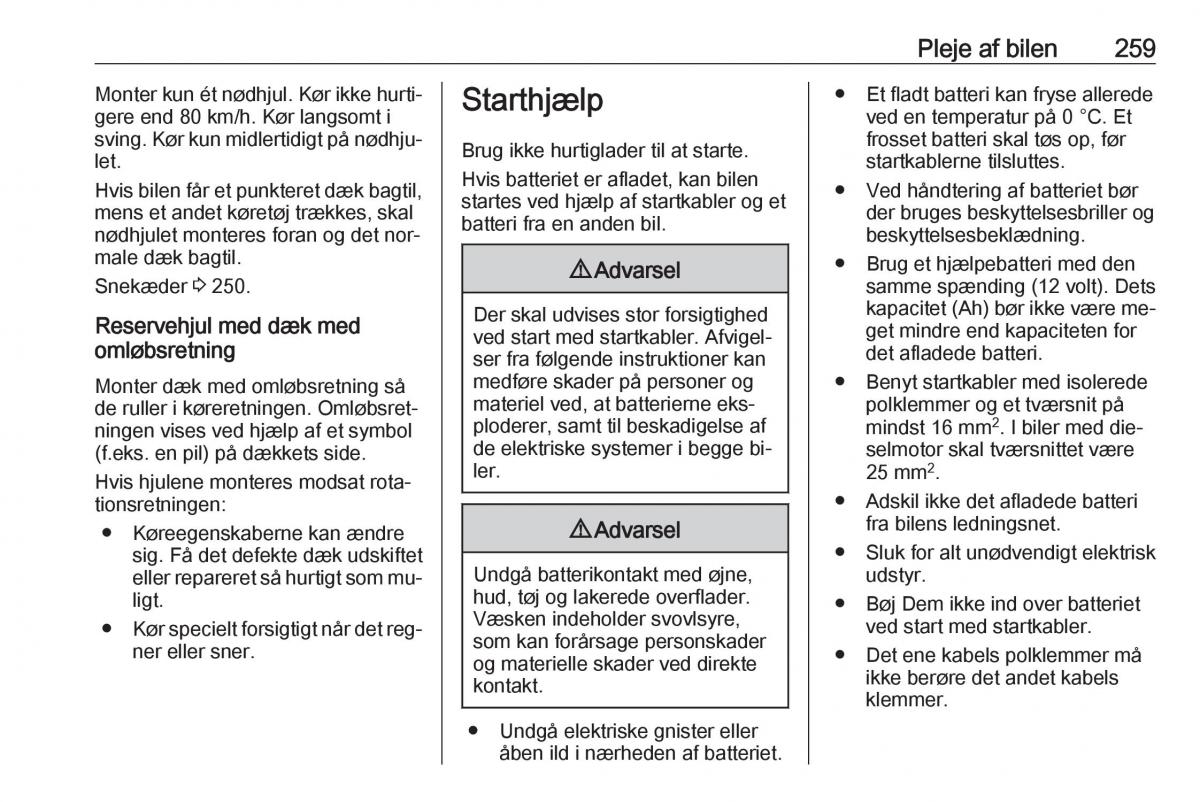 manual  Opel Zafira C Tourer Bilens instruktionsbog / page 261