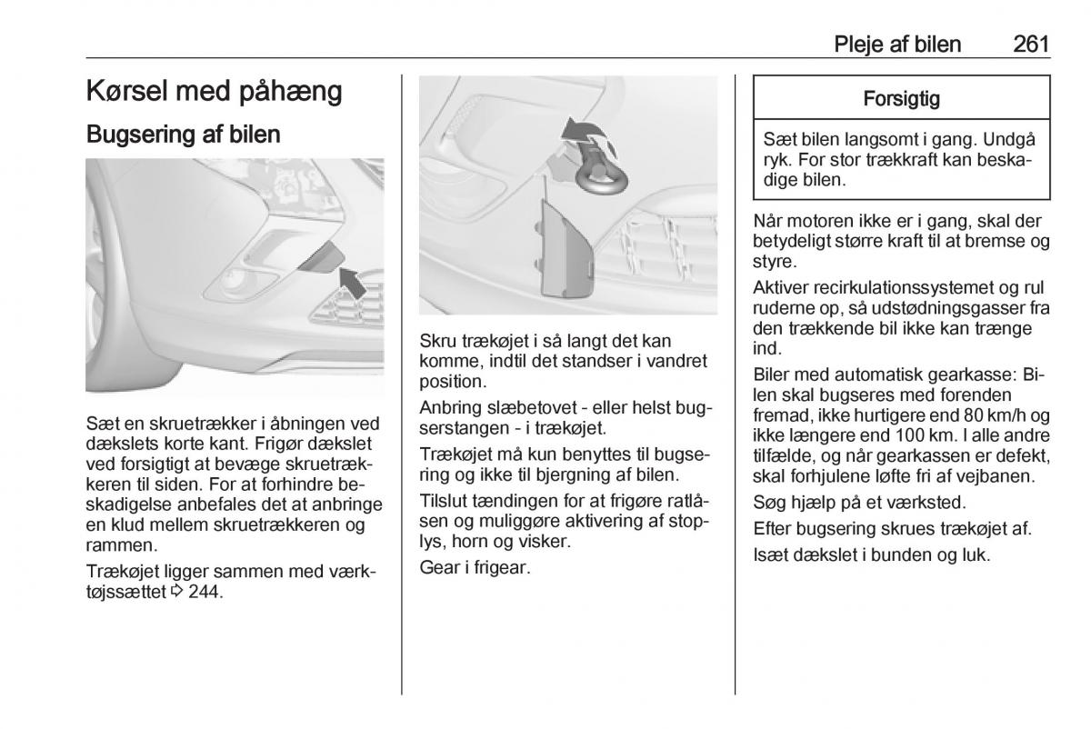 manual  Opel Zafira C Tourer Bilens instruktionsbog / page 263