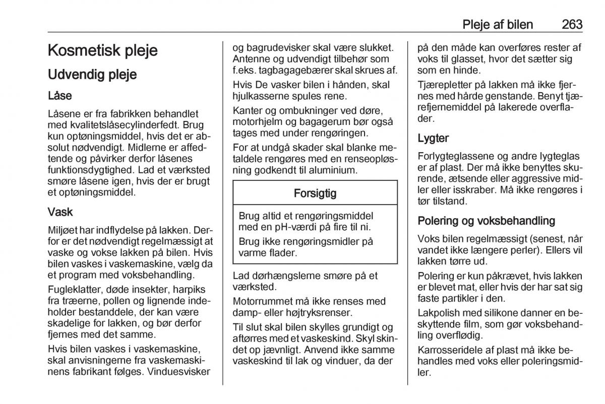 manual  Opel Zafira C Tourer Bilens instruktionsbog / page 265